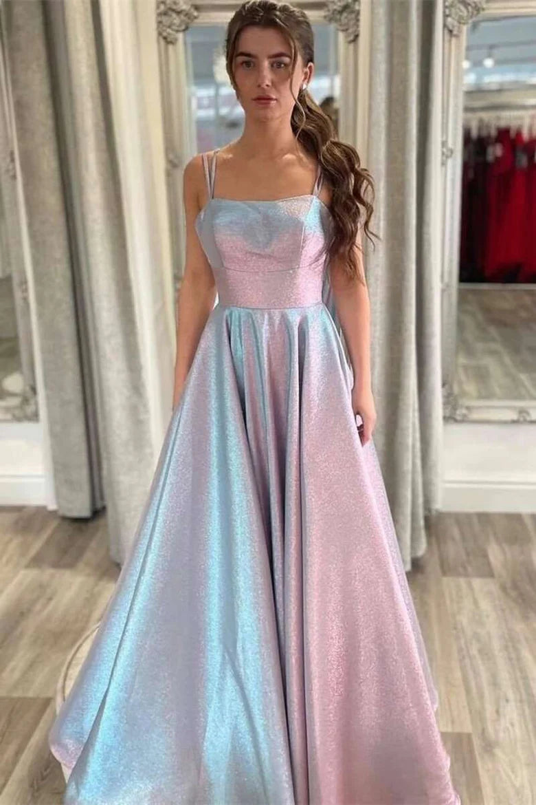 Vestido de fiesta con espalda cruzada y tirantes múltiples, corte A, diseño de rayas arcoíris